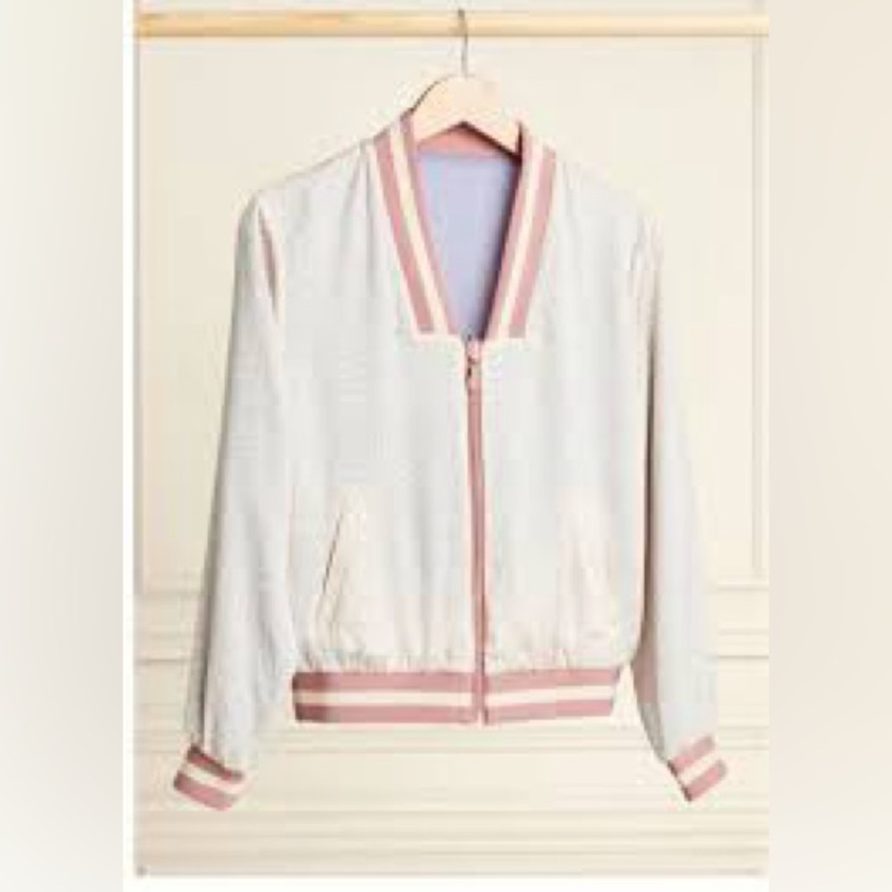 Stella & Dot Reversible Bomber Jacket | Blush Animal/Lavender | Size XS